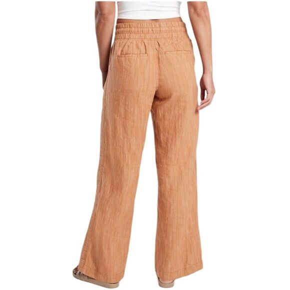 Athleta Women's Wide Leg Linen Pants Size 4 Orange Tan Casual Drawstring - Picture 3 of 11